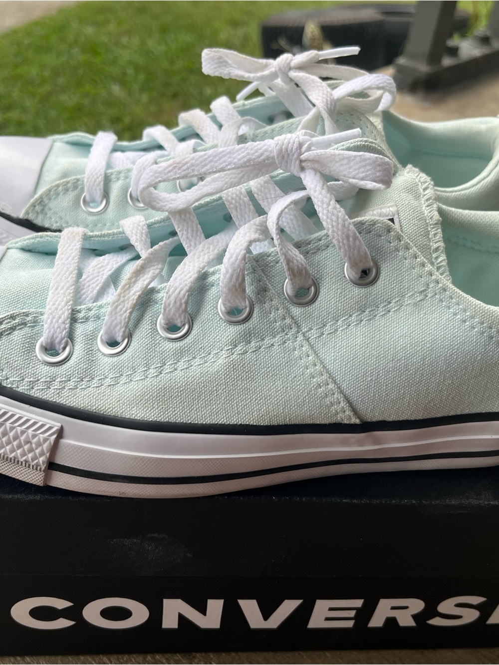 Converse Low Top Canvas Sneakers in Mint Green and White